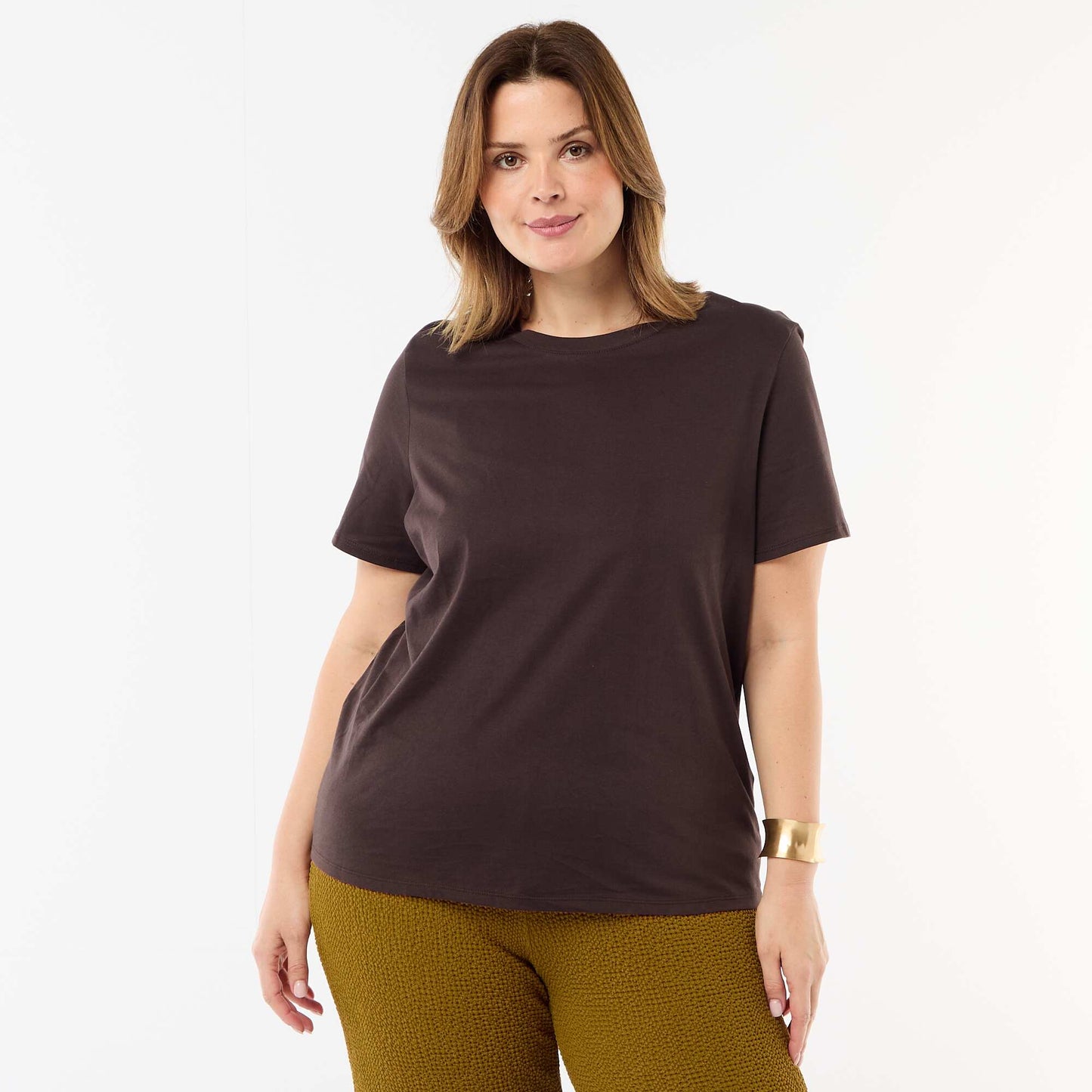 Short-sleeved jersey knit T-shirt BROWN