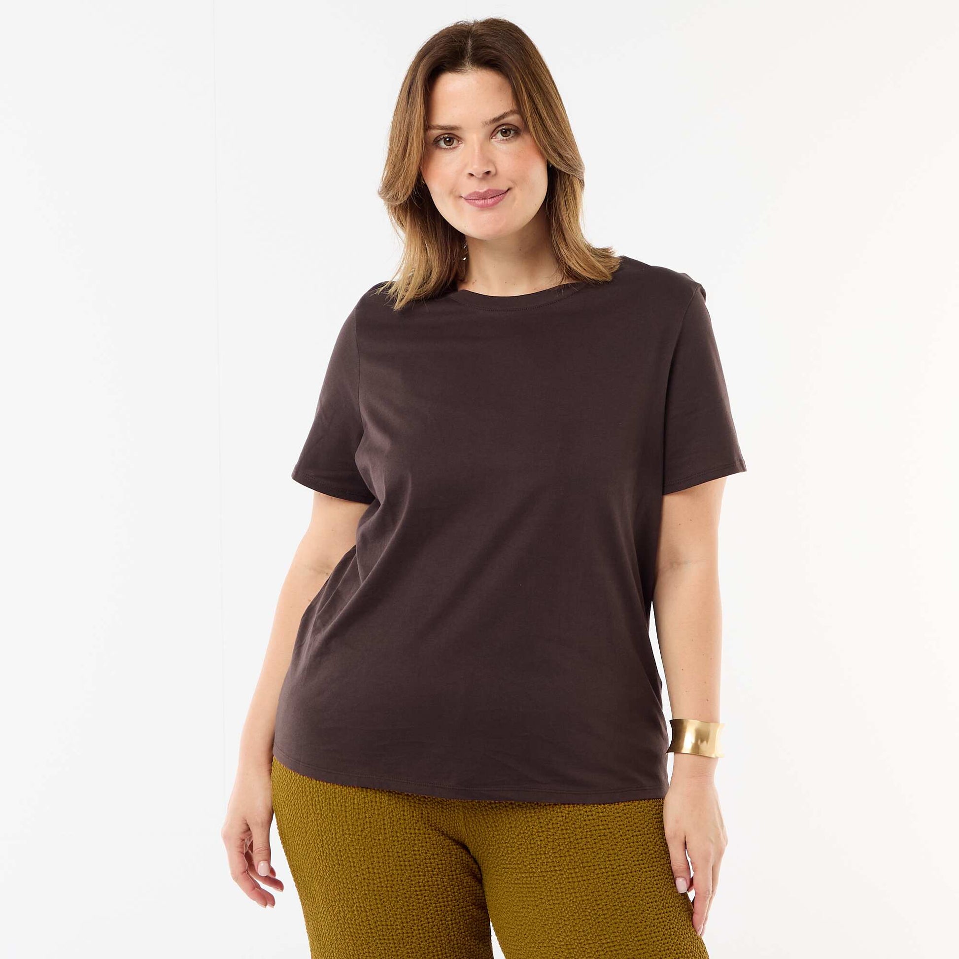 Short-sleeved jersey knit T-shirt BROWN
