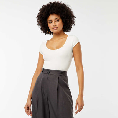 Ribbed Short-Sleeve Bodysuit WHITE