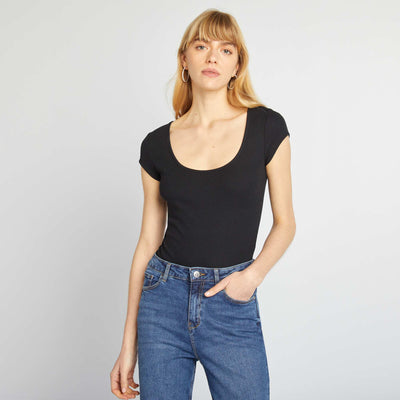 Ribbed Short-Sleeve Bodysuit BLACK
