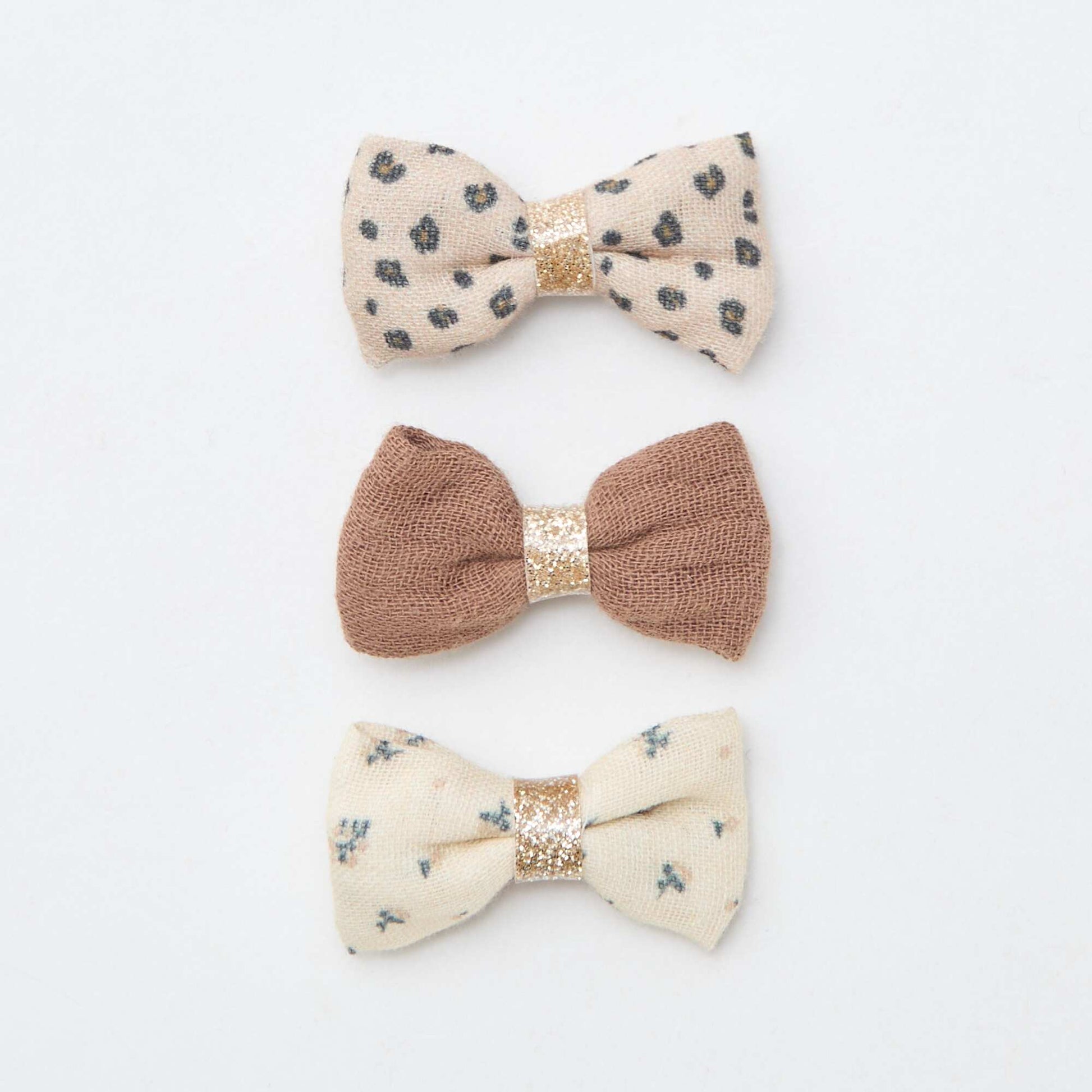 Pack of 3 alligator clips with bow BROWN