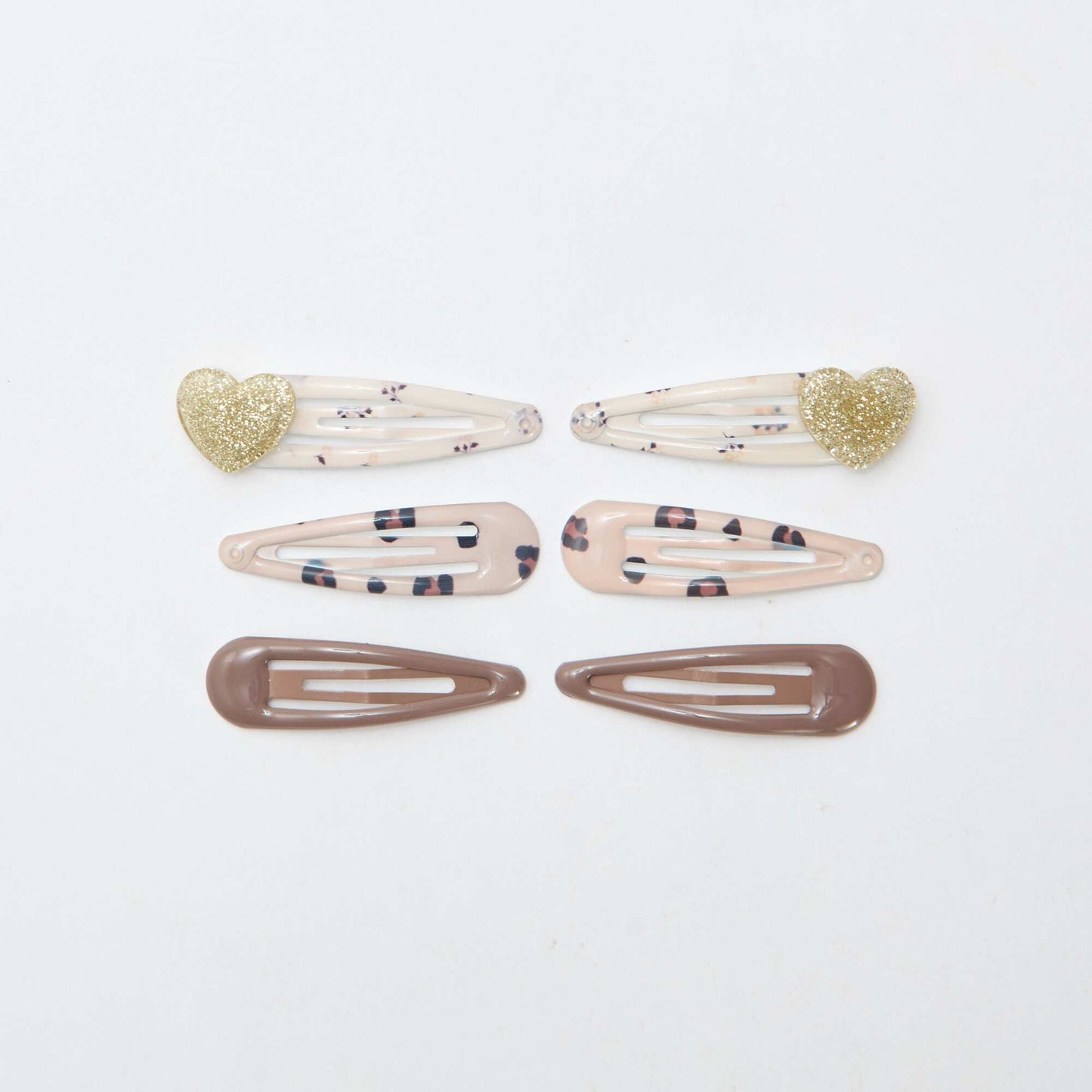 Pack of 6 snap hair slides BROWN