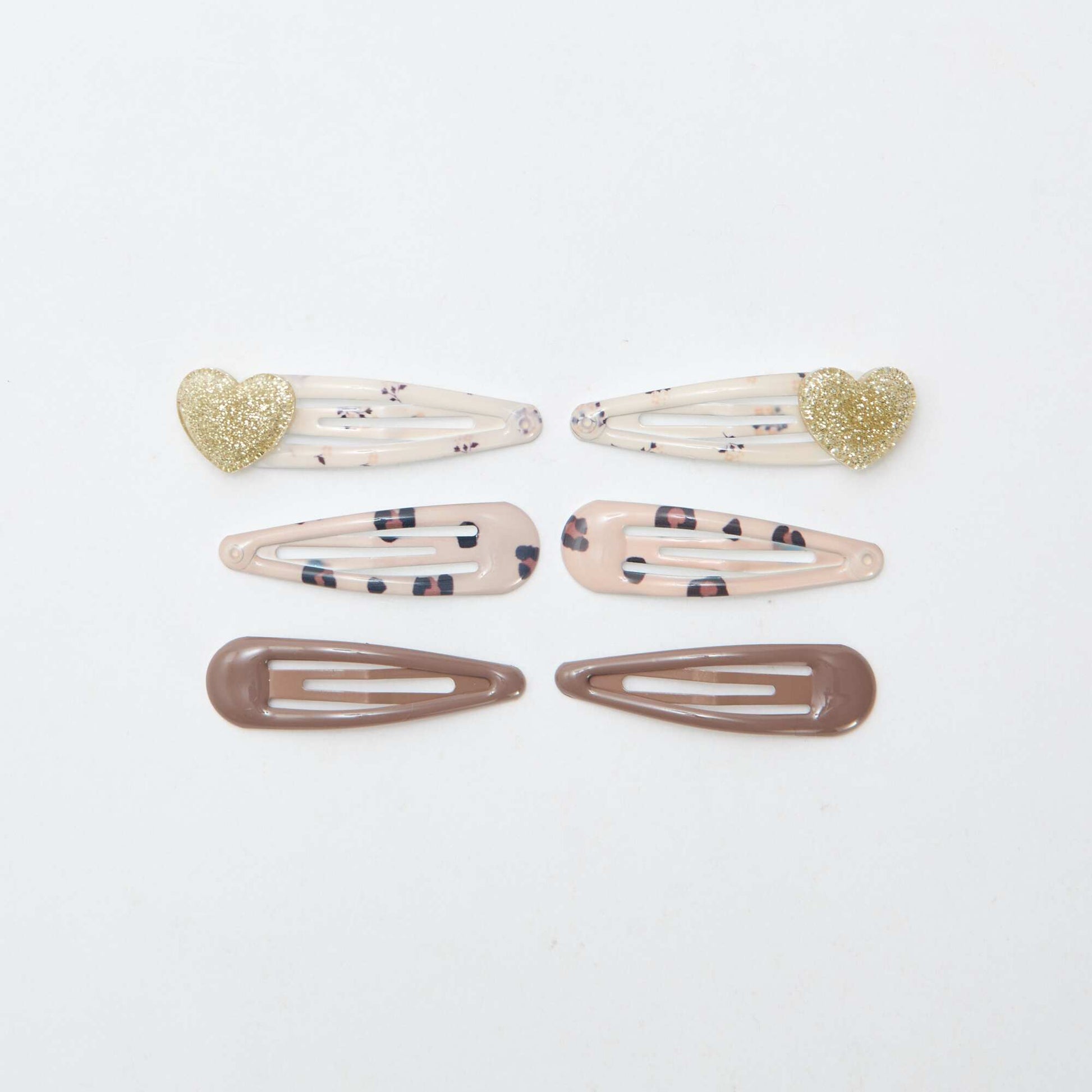 Pack of 6 snap hair slides BROWN