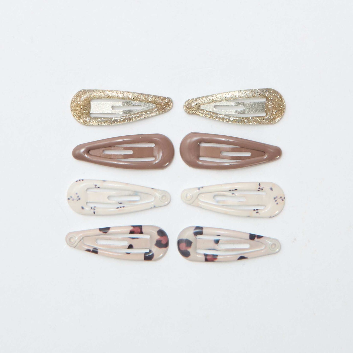 Pack of 8 mini snap hair slides BROWN