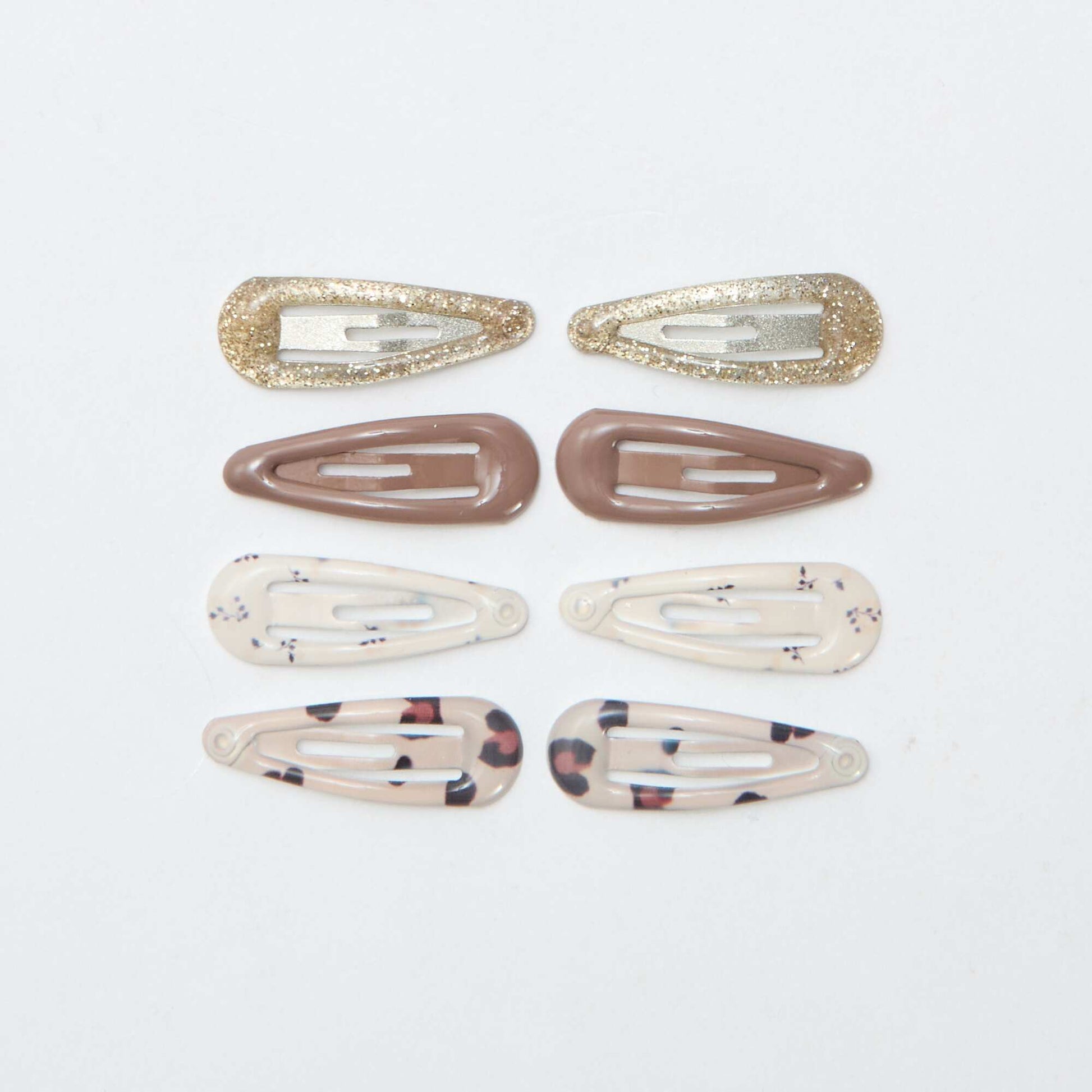 Pack of 8 mini snap hair slides BROWN