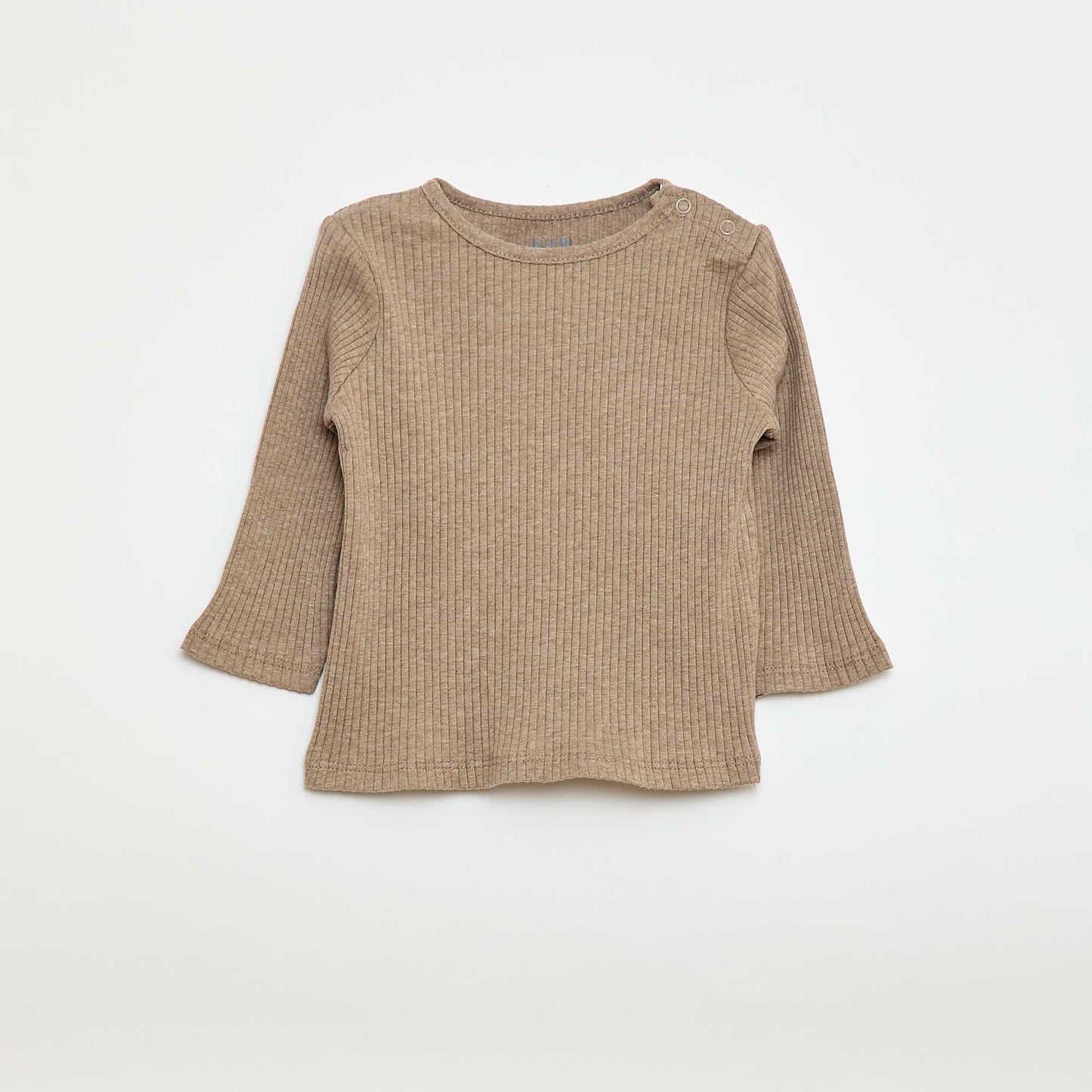Pack of 2 plain ribbed long-sleeved T-shirts BEIGE