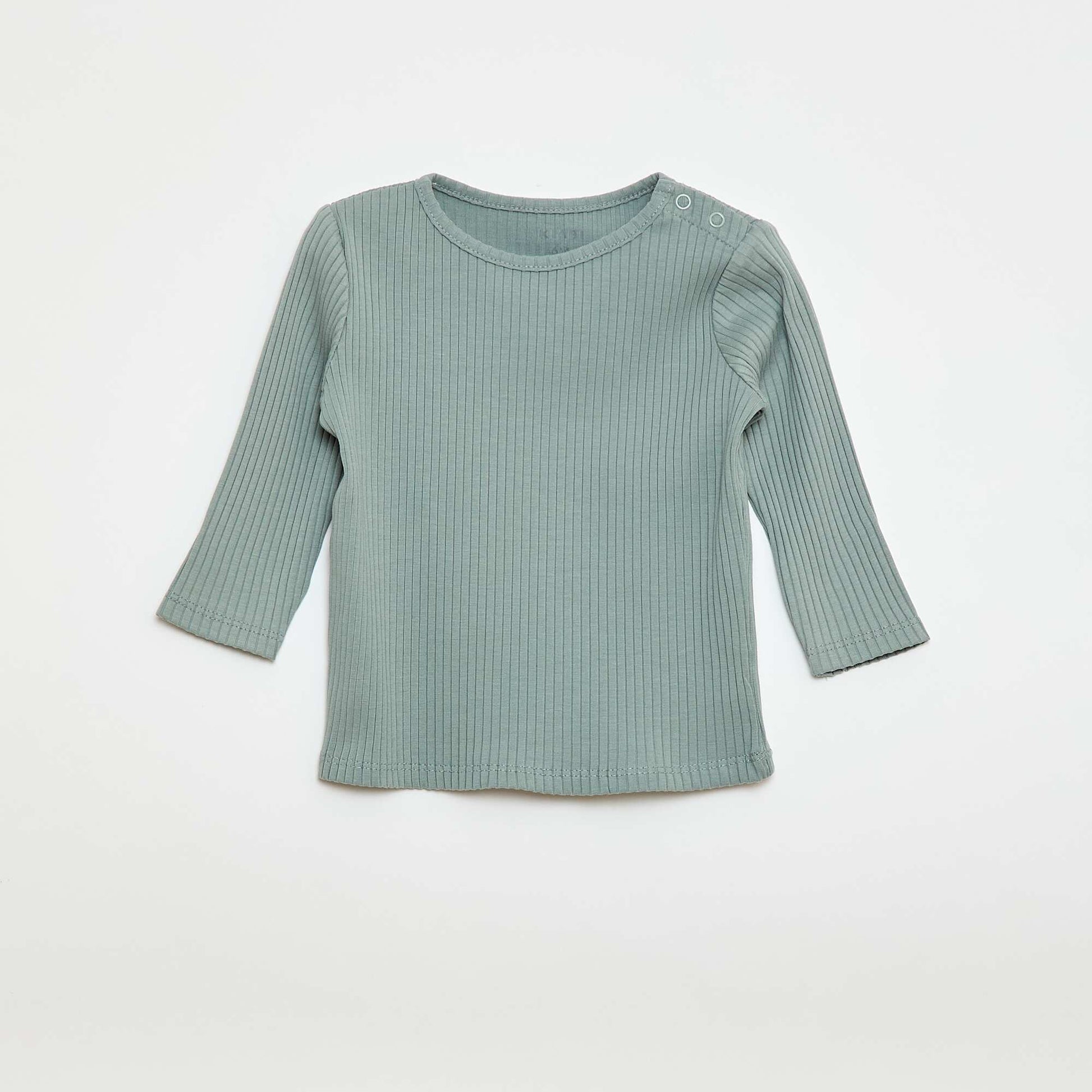 Pack of 2 plain ribbed long-sleeved T-shirts BEIGE