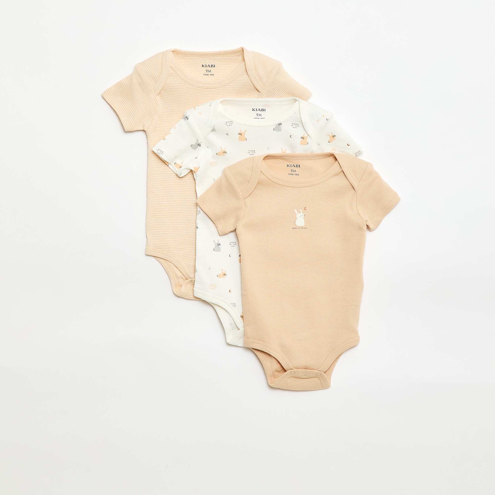 Printed cotton bodysuits - Pack of 3 BEIGE