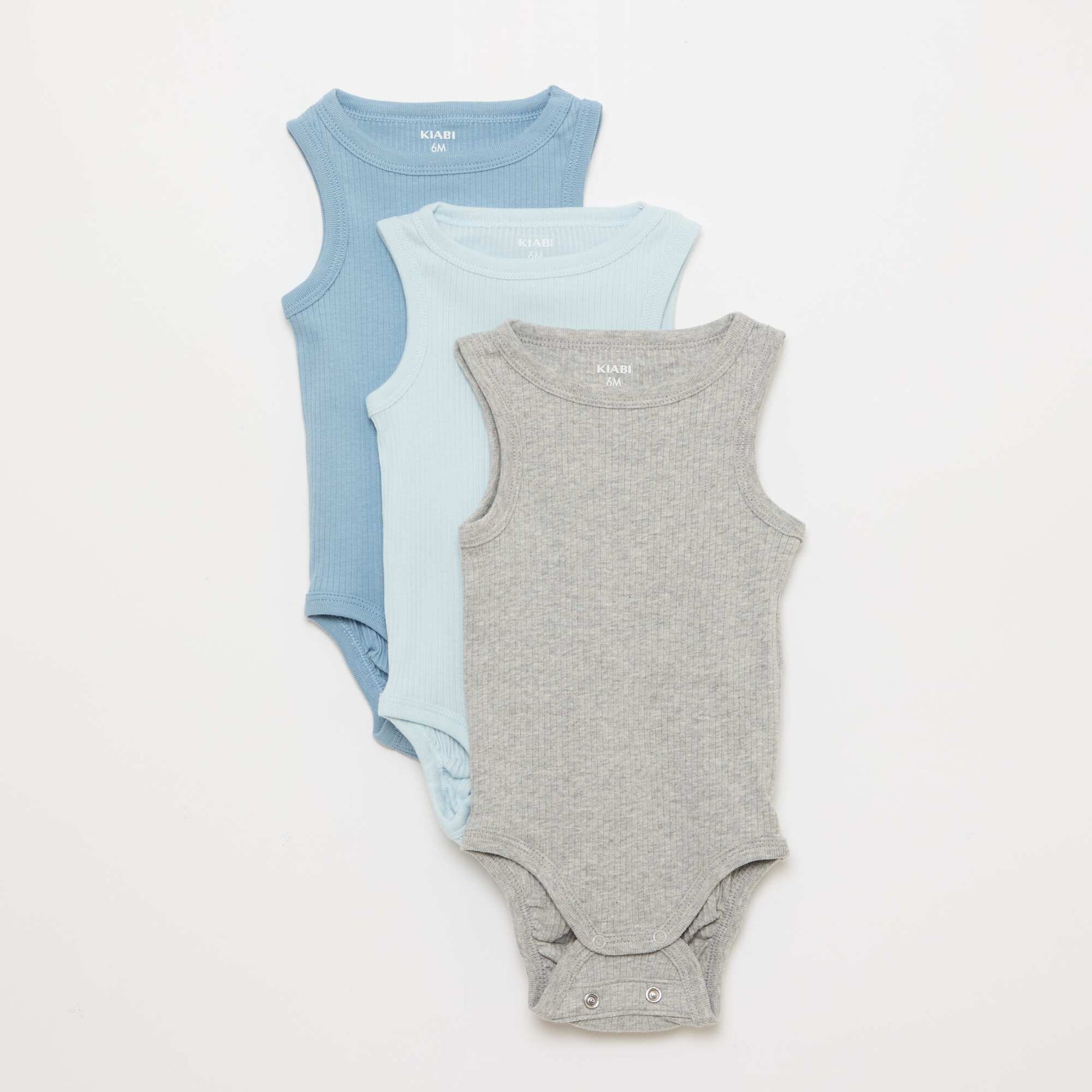 Pack of 3 plain grow-with-them strappy bodysuits BLUE