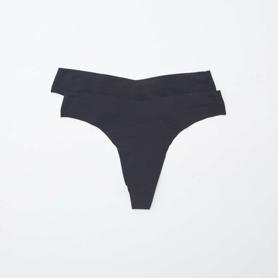 Pack of 2 pairs of seamless microfibre tanga briefs BLACK