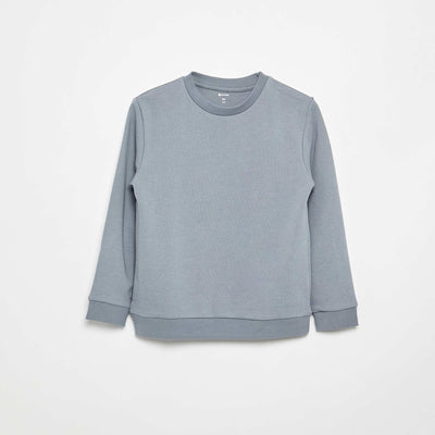 Plain French terry sweatshirt with round neck BLUE