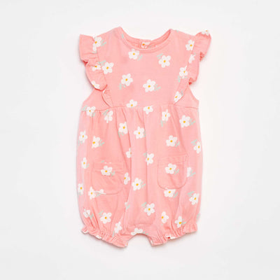 Ruffled romper with pockets PINK