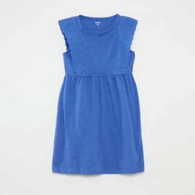 Sleeveless dress with broderie anglaise BLUE