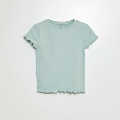 Ribbed T-shirt with scalloped trim GREEN