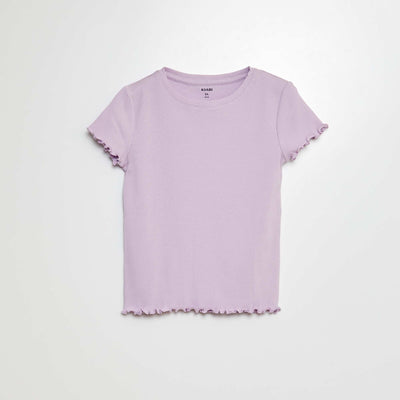 Ribbed T-shirt with scalloped trim PURPLE