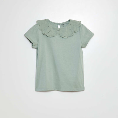 Broderie anglaise short-sleeved T-shirt GREEN