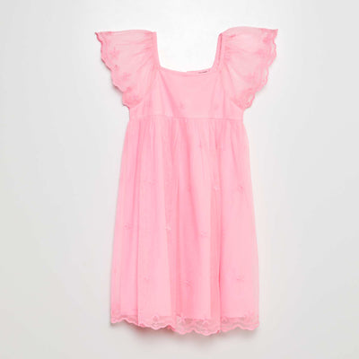 Embroidered tulle dress PINK