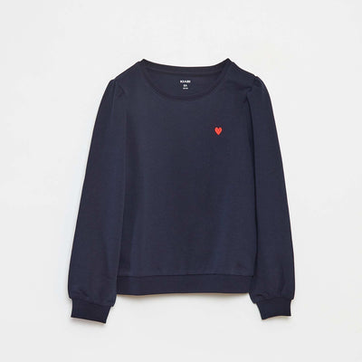 Plain sweatshirt with heart embroidery BLUE