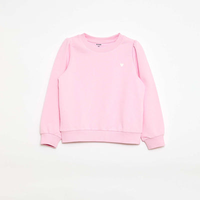 Plain sweatshirt with heart embroidery PINK