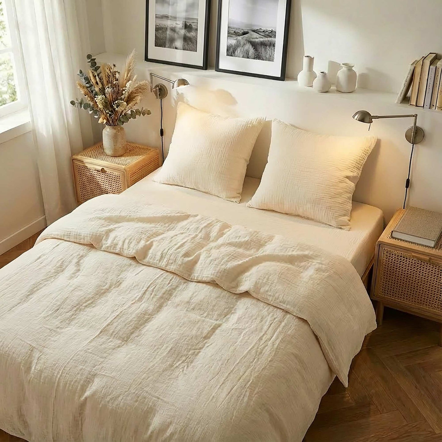 Cotton Gauze Duvet Cover Set 240 x 220cm - Kiabi Home BEIGE