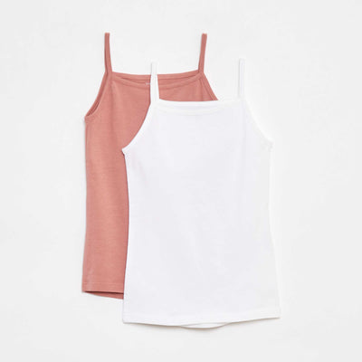 Pack of 2 stretch cotton vest tops WHITE