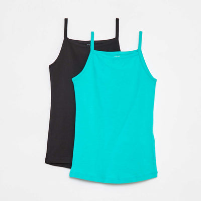 Pack of 2 stretch cotton vest tops GREEN