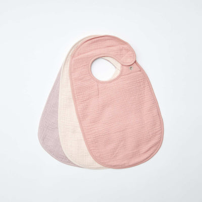 Pack of 3 cotton gauze bibs with terrycloth lining PINK