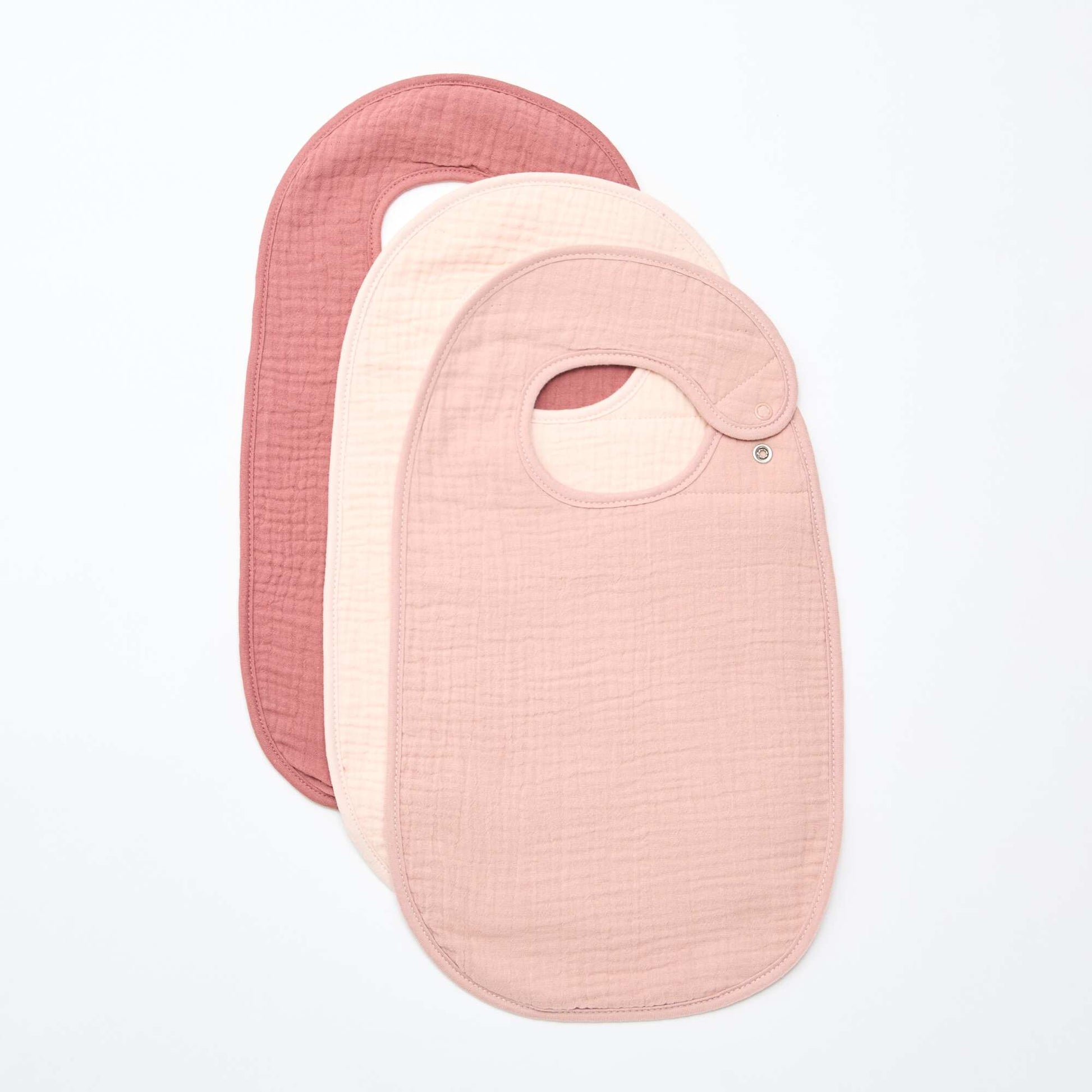 Pack of 3 cotton gauze bibs with terrycloth lining PINK