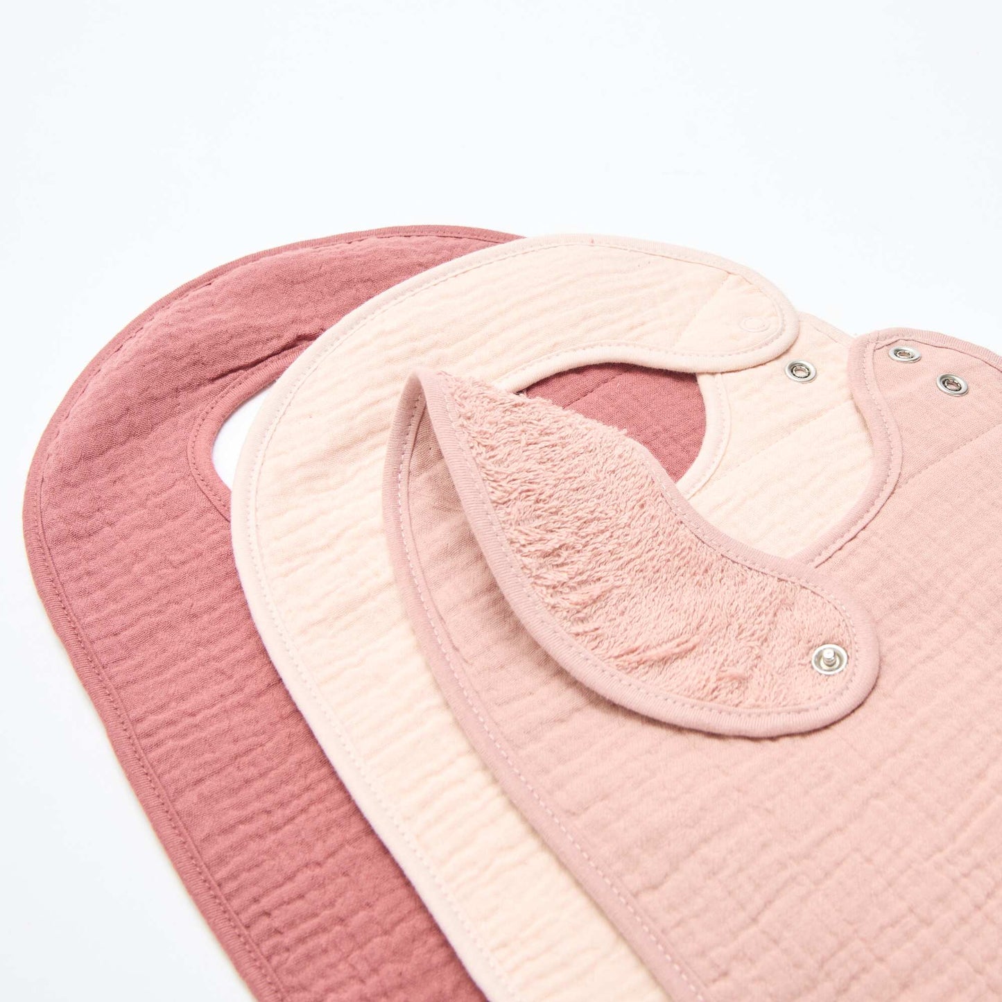 Pack of 3 cotton gauze bibs with terrycloth lining PINK
