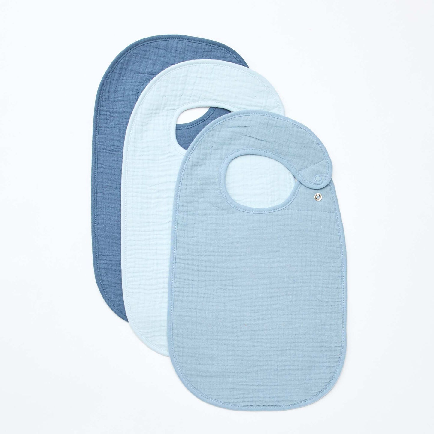 Pack of 3 cotton gauze bibs with terrycloth lining BLUE