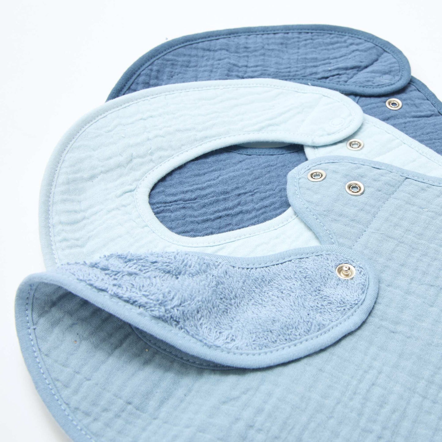 Pack of 3 cotton gauze bibs with terrycloth lining BLUE