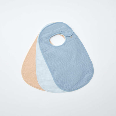 Pack of 3 cotton gauze bibs with terrycloth lining BLUE