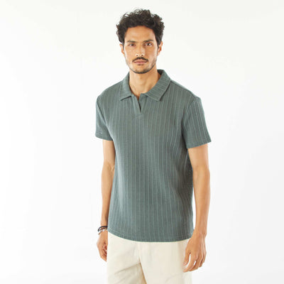 Short-sleeved waffle-knit fabric polo shirt GREEN