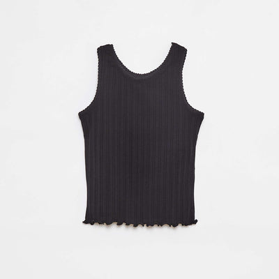 Ribbed vest top with lacy detail BLACK
