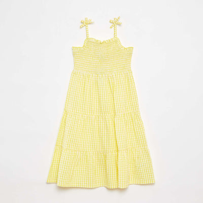 A dress made from crepon fabric with a smocked bodice YELLOW