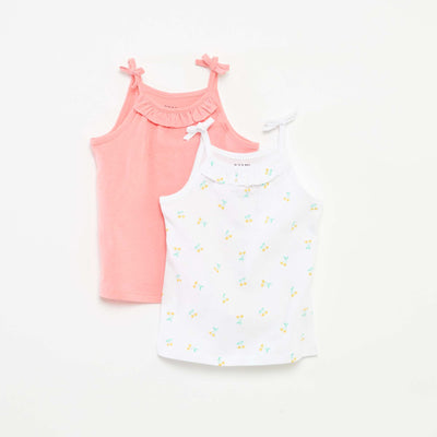 Pack of 2 pairs of spaghetti strap vest tops with bows WHITE
