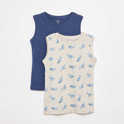 Pack of 2 vest tops with round neck BEIGE