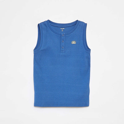 Ribbed vest top with buttoned neckline BLUE