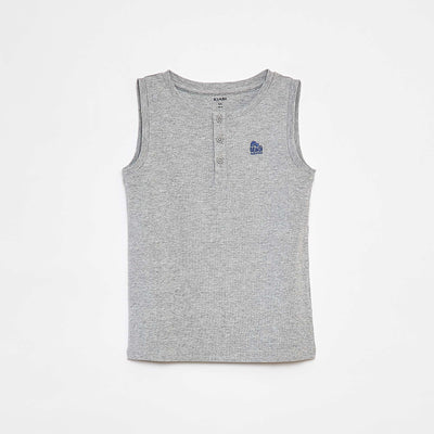 Ribbed vest top with buttoned neckline GREY
