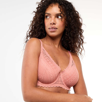 Full-coverage lace demi-cup bra PINK