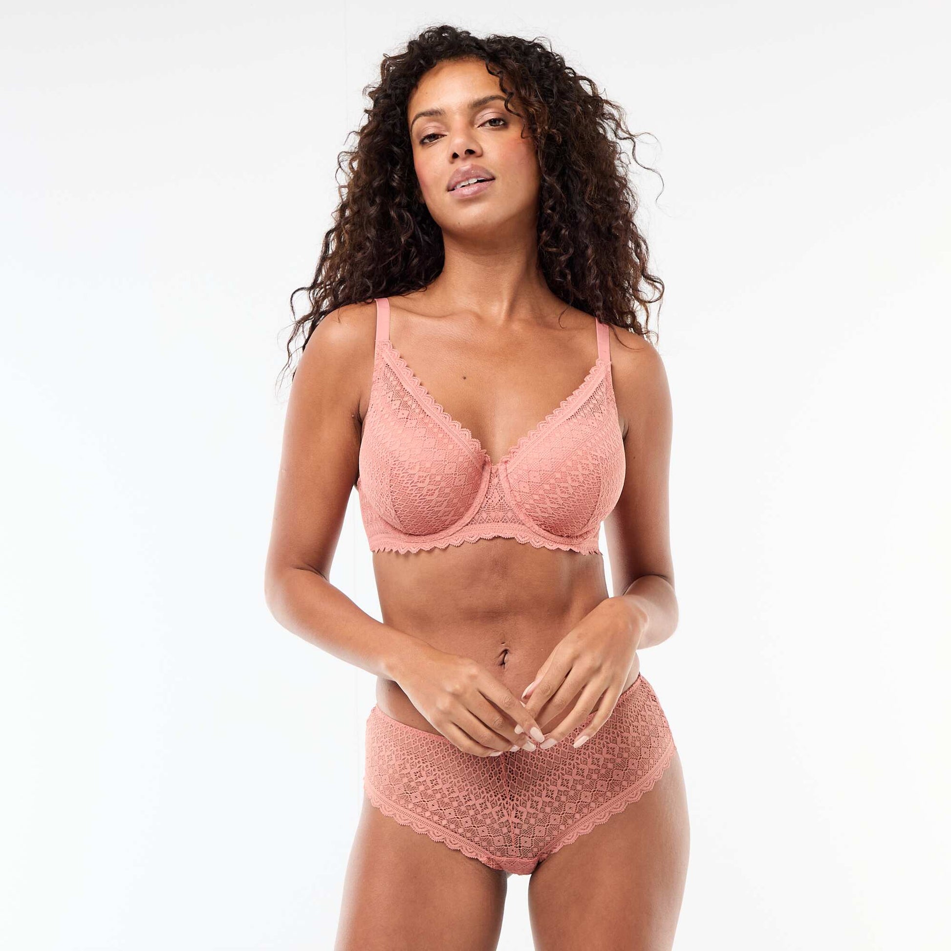 Full-coverage lace demi-cup bra PINK