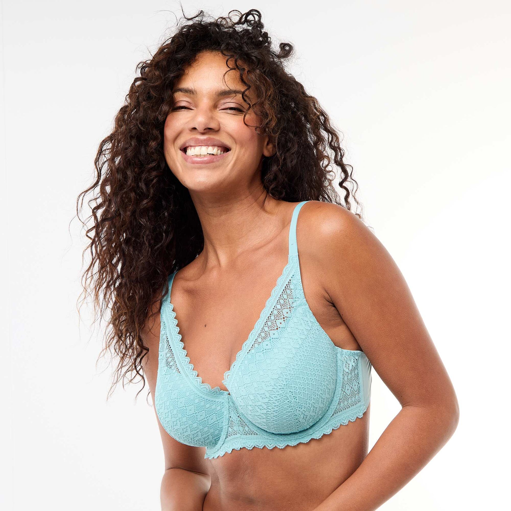 Full-coverage lace demi-cup bra BLUE