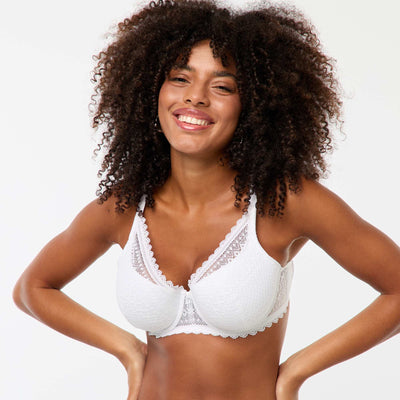 Full-coverage lace demi-cup bra WHITE