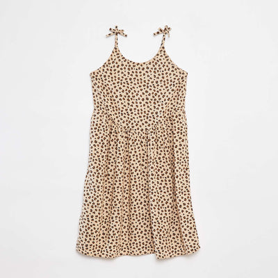 Flowing dress with spaghetti straps and all-over pattern BEIGE
