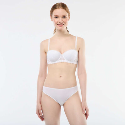 Microfiber and Lace Panties WHITE