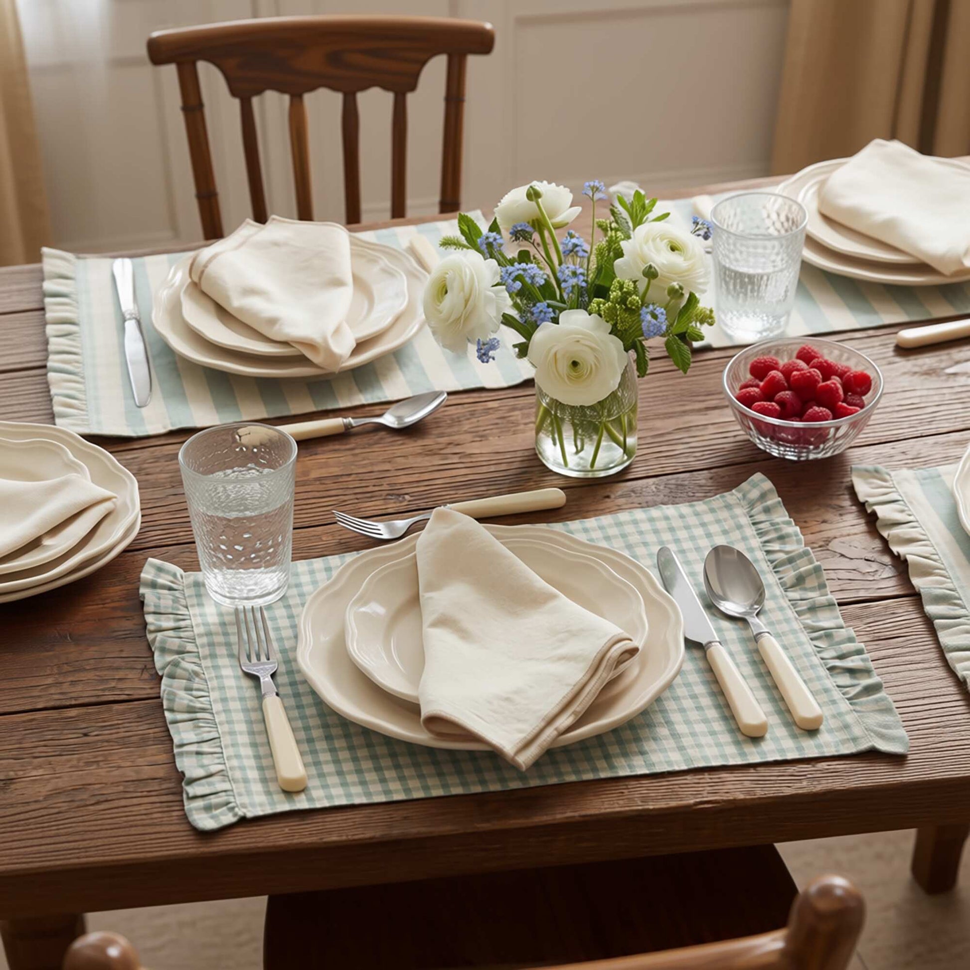 Set of 2 Ruffled Placemats (32x45 cm) BLUE