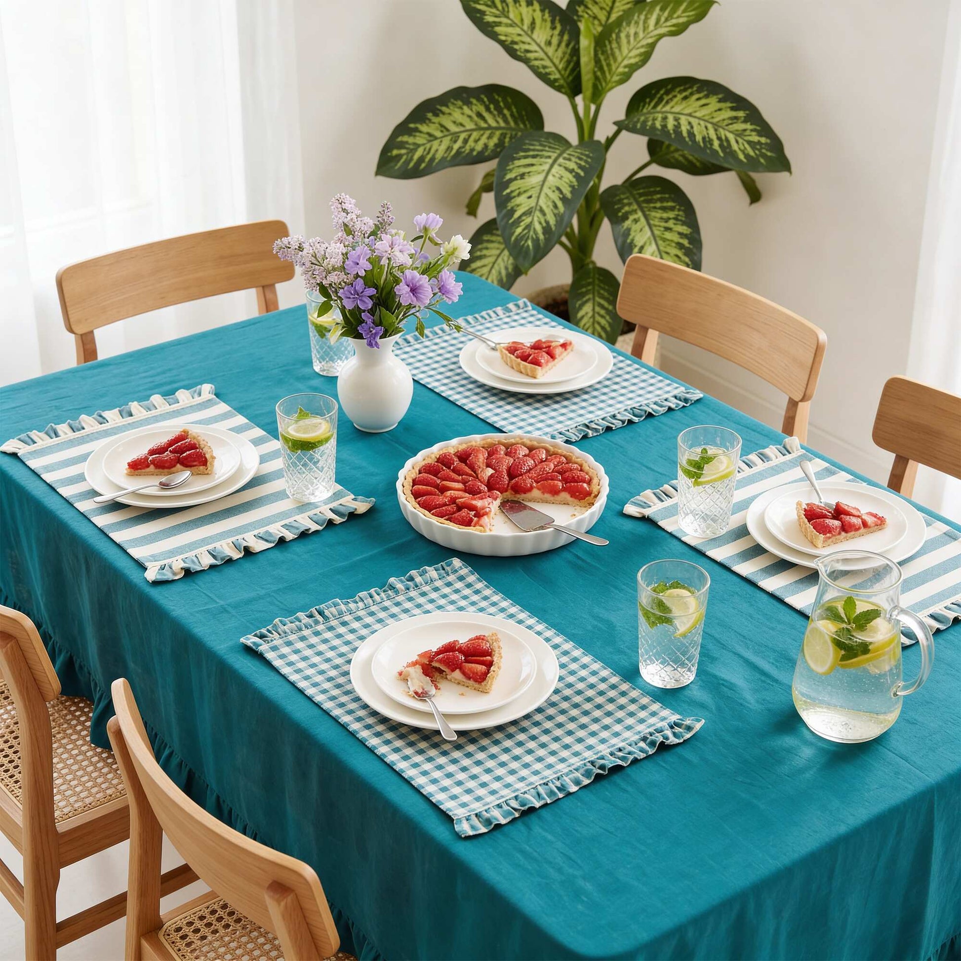 Set of 2 Ruffled Placemats (32x45 cm) BLUE