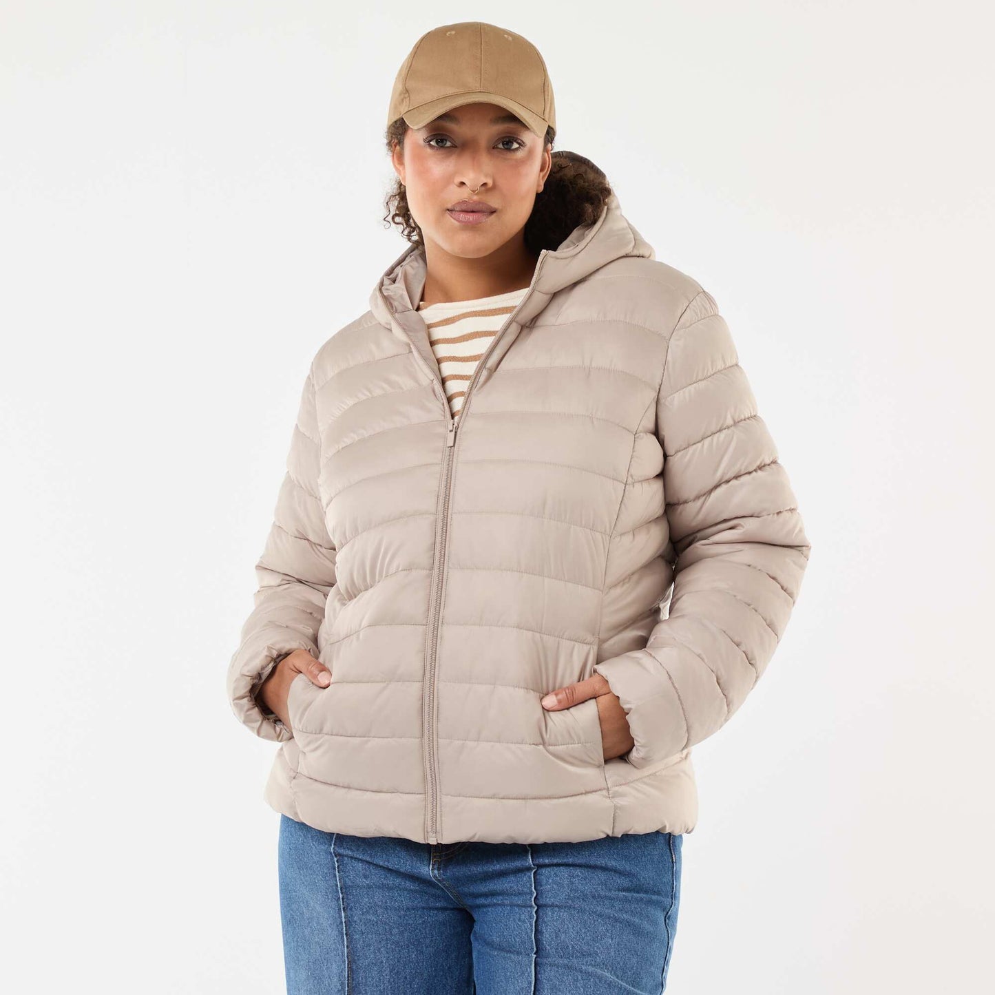 Showerproof quilted padded jacket BEIGE