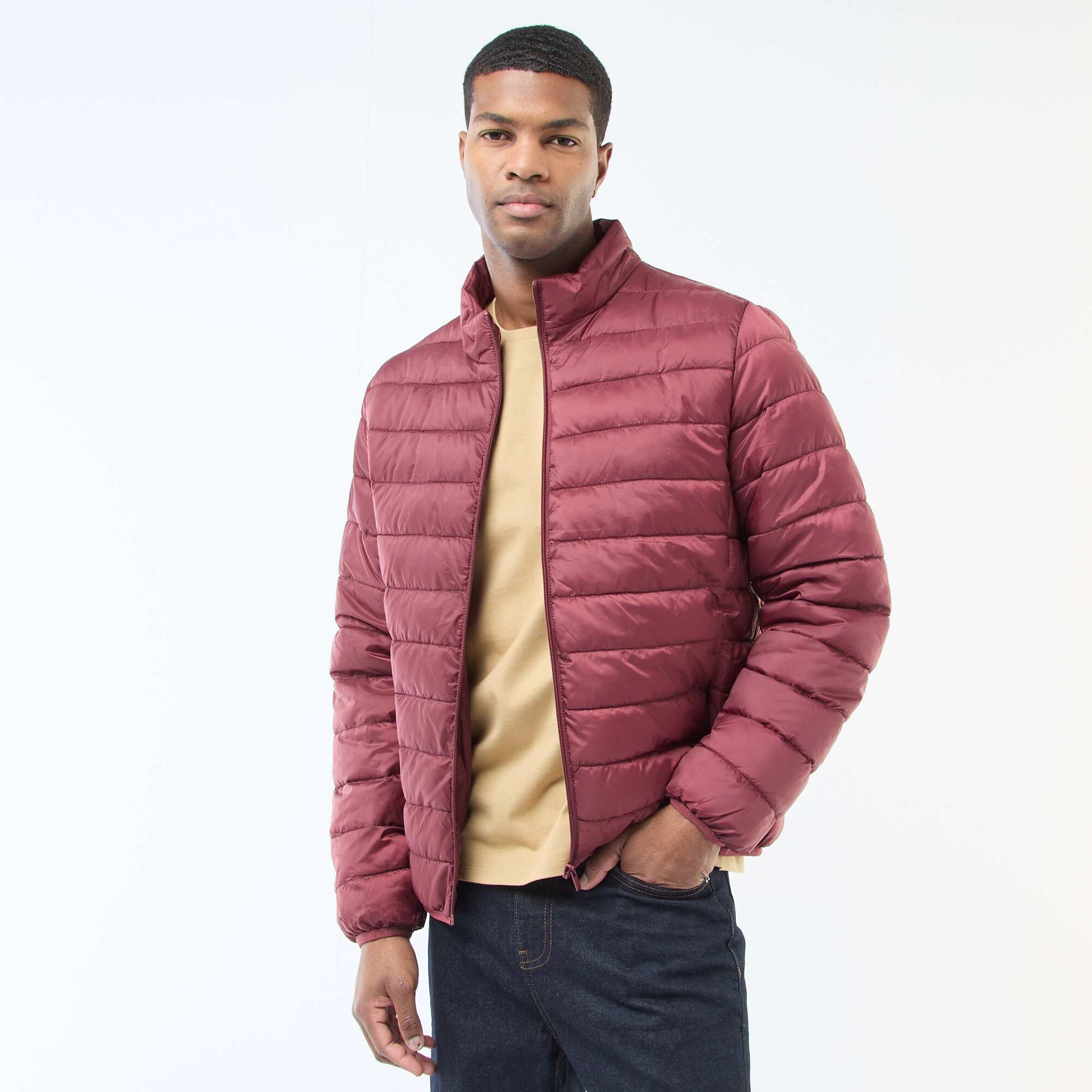 Plain lightweight quilted padded jacket RED