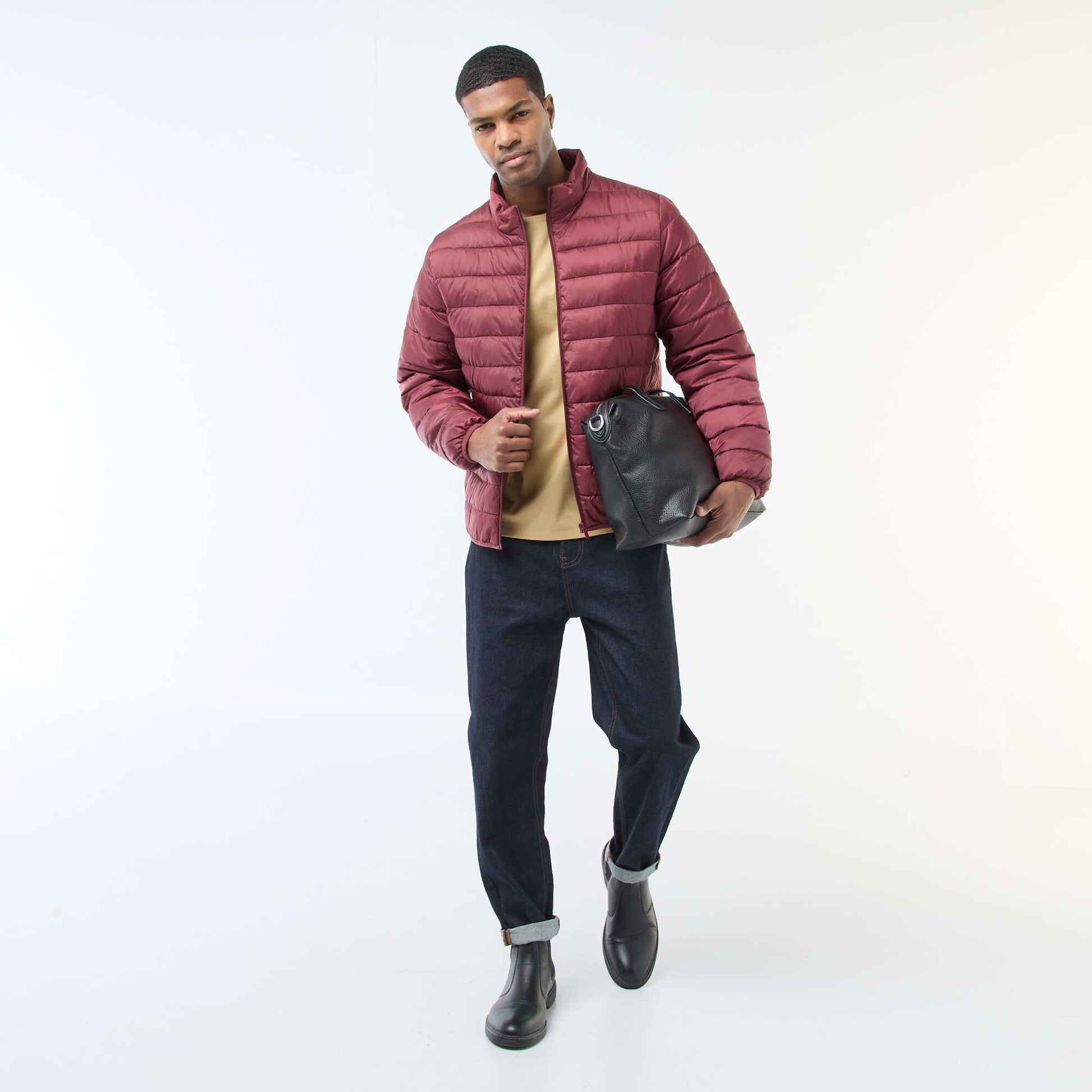 Plain lightweight quilted padded jacket RED
